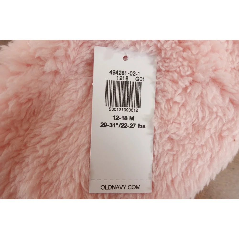 Old Navy Baby Girl Size 12-18 Months Pink Critter Costume Hooded One-Piece NWT